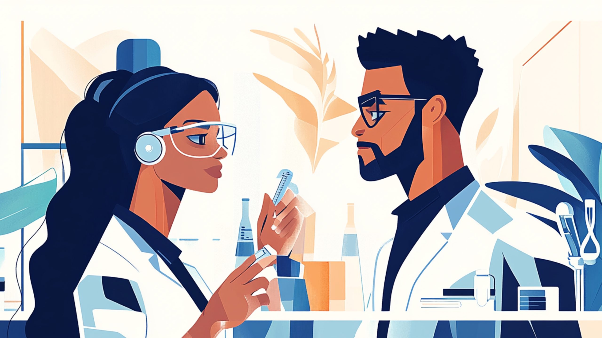 Biohackers using wearable tech and supplements for longevity in a futuristic wellness setting