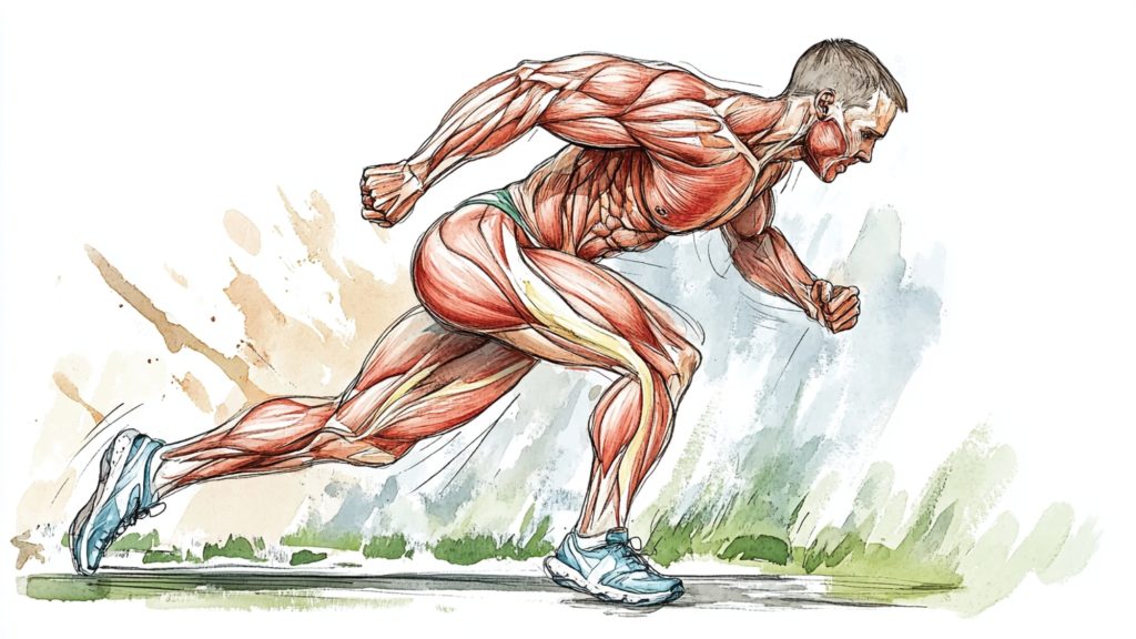 Illustration showing full-body muscle activation during exercise.