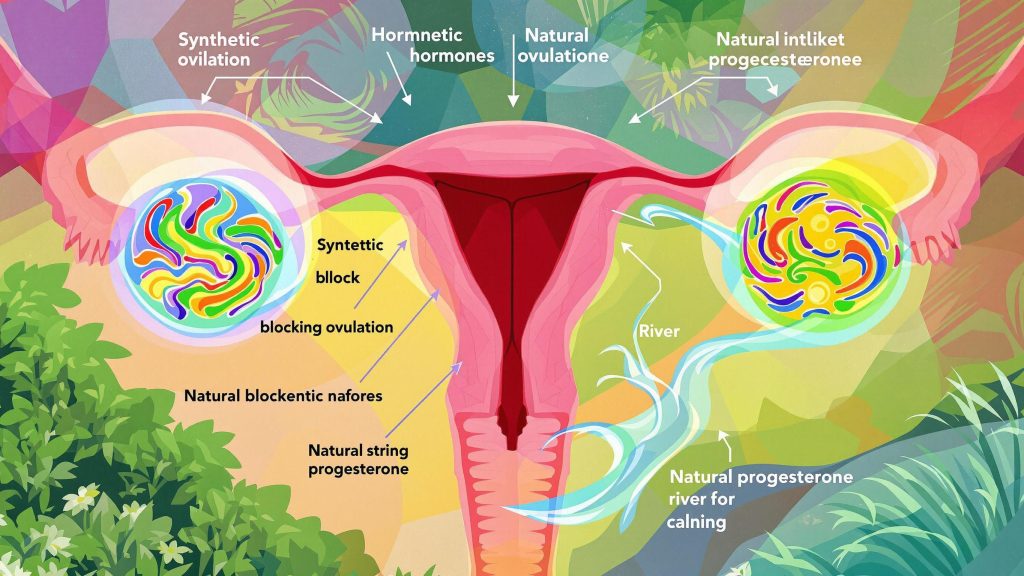 Medical diagram showing ovulation suppression on birth control.
