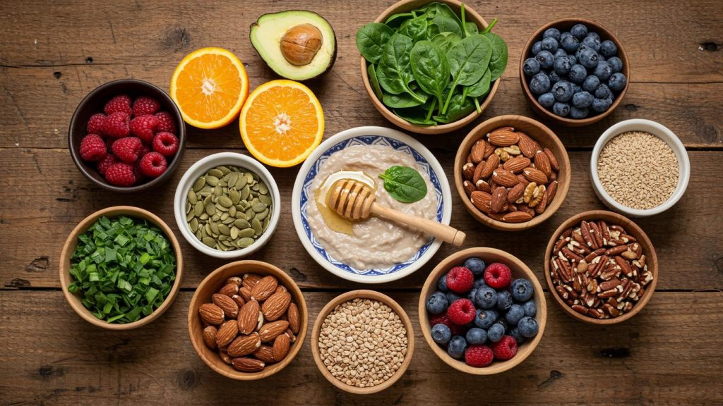 Healthy hormone-balancing foods in bowls