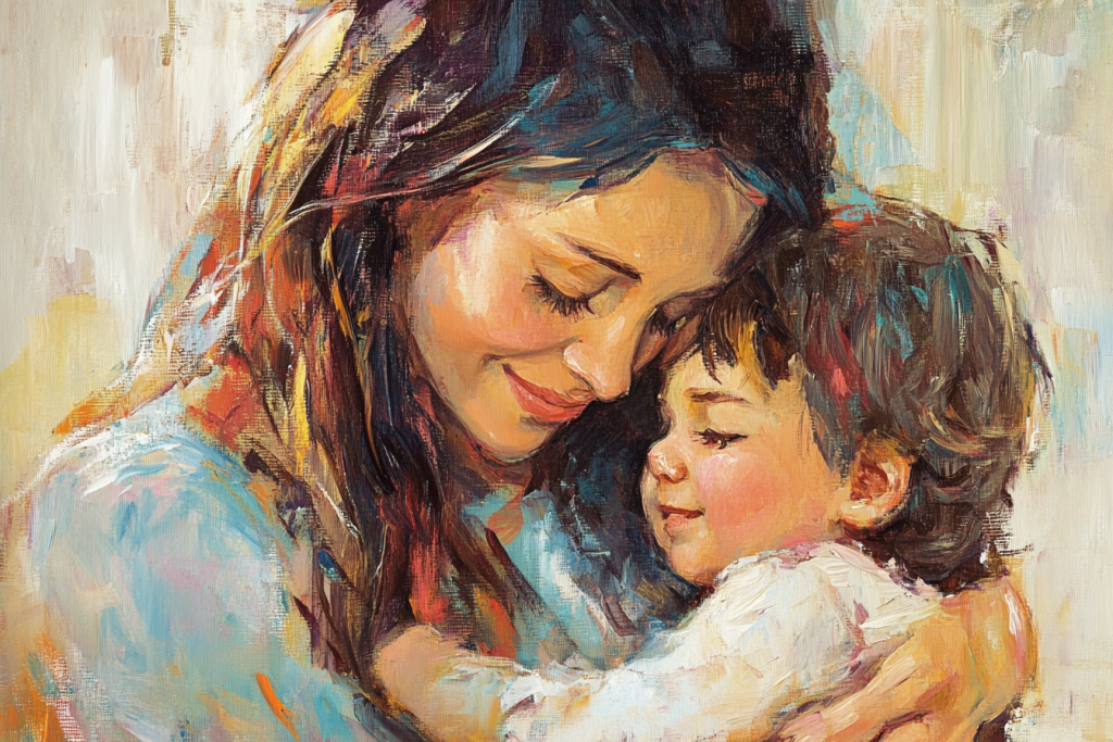 Parent sitting calmly beside a frustrated child, offering quiet support