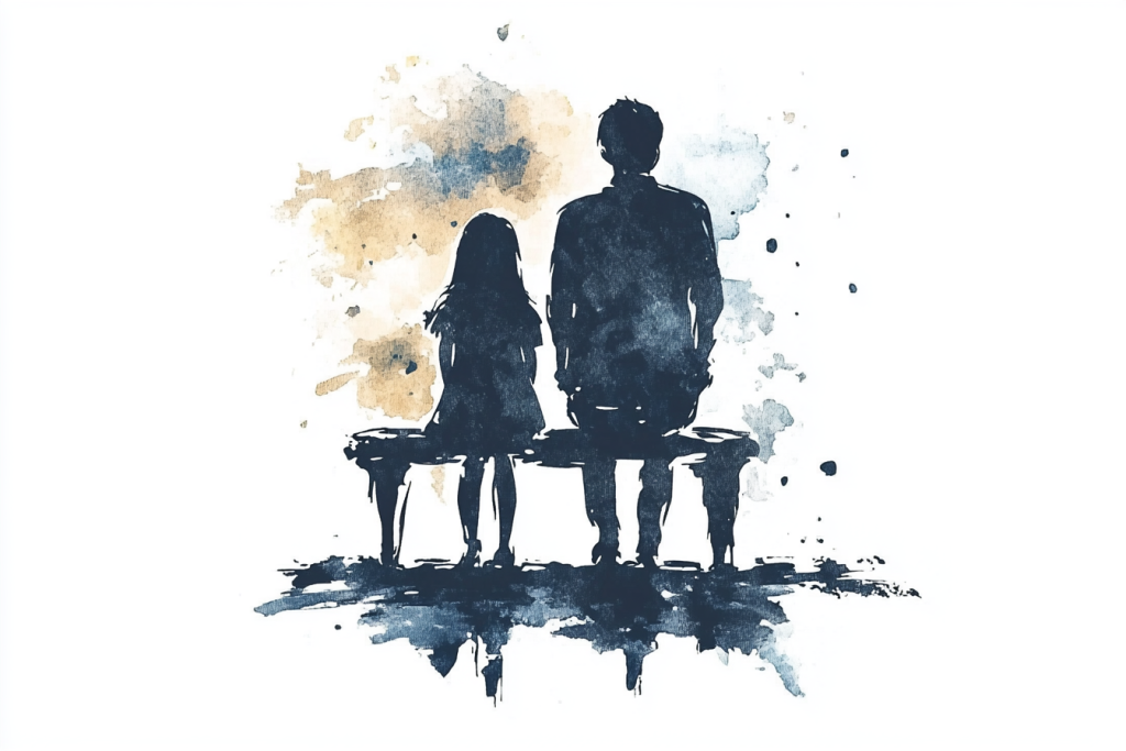 Parent sitting quietly with eyes closed and hands resting peacefully