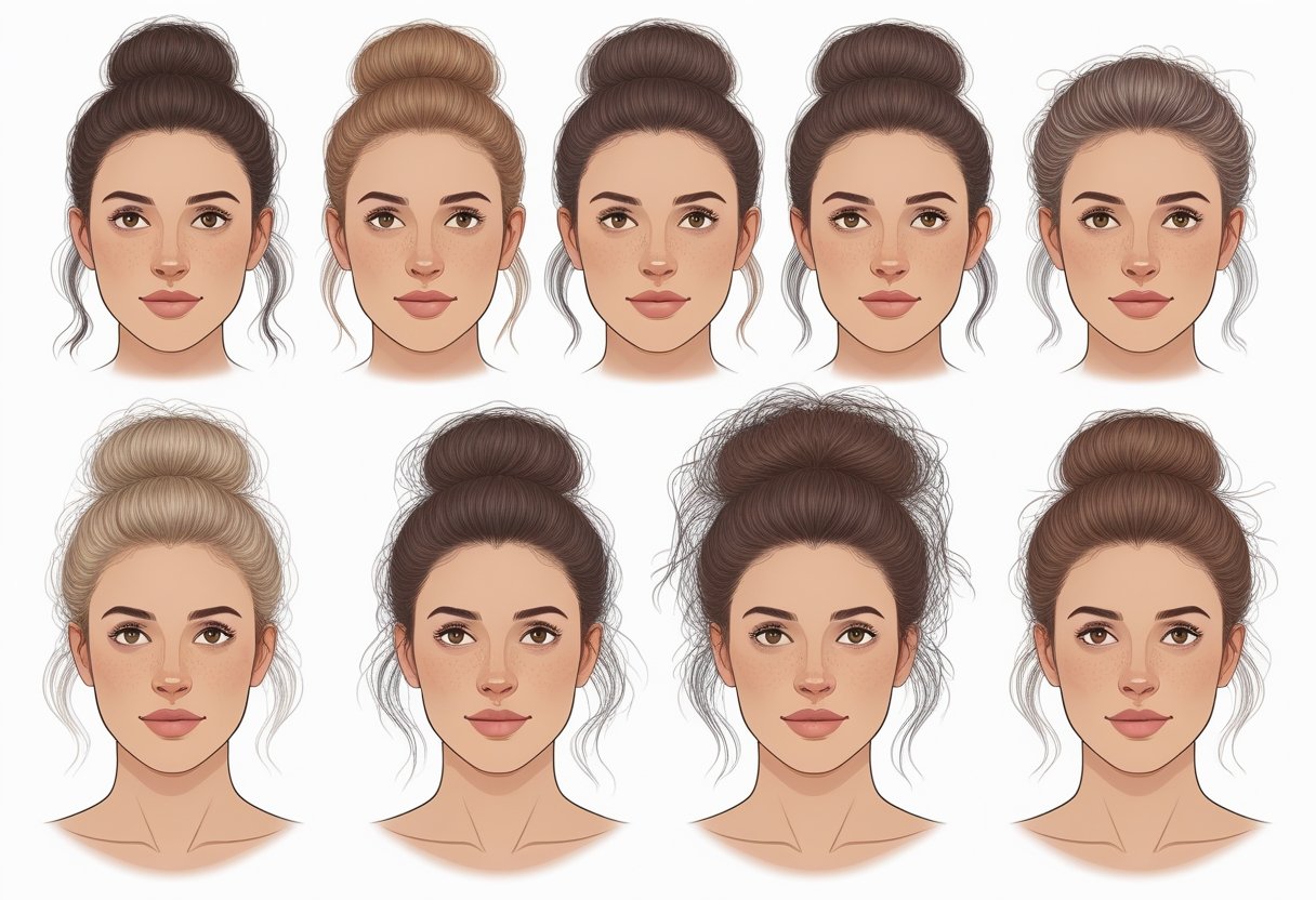 Illustration showing different women with various patterns of hair loss on their scalps, highlighting areas affected by different types of alopecia.