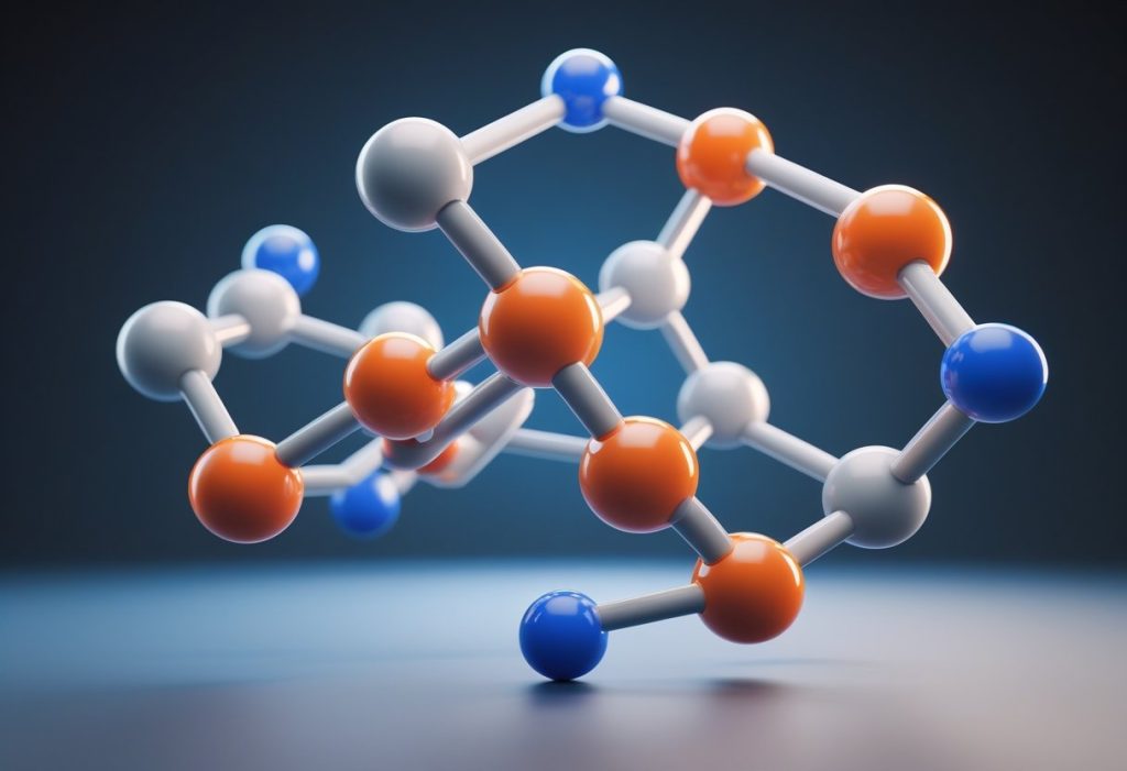A 3D rendering of a carnitine molecule showing colored spheres connected by rods representing atoms and bonds.