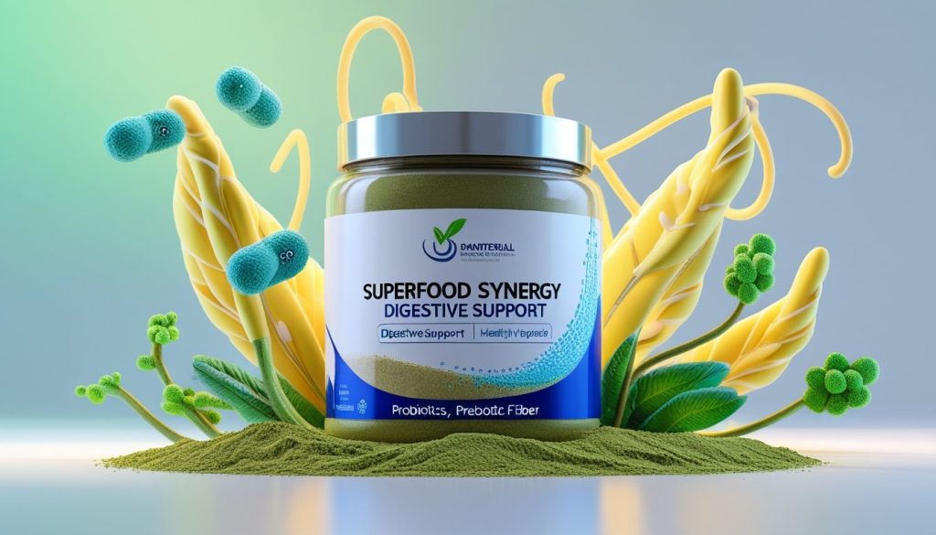 Superfood synergy powder blends digestive support probiotics prebiotic fiber.
