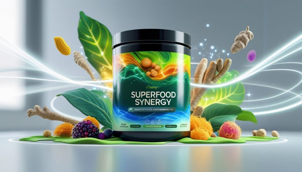 Superfood synergy powder blends energy mental clarity nootropic adaptogenic.