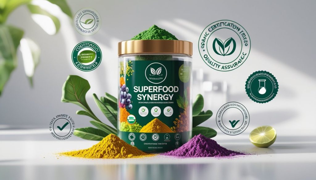 Superfood synergy powder blends organic whole food quality testing certification.