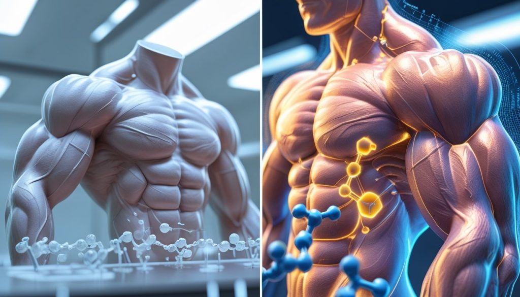 Enhanced protein blends before and after muscle gain transformation results.