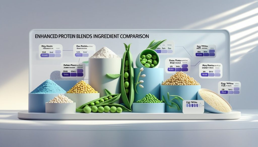 Enhanced protein blends ingredient comparison visualization showing protein sources.