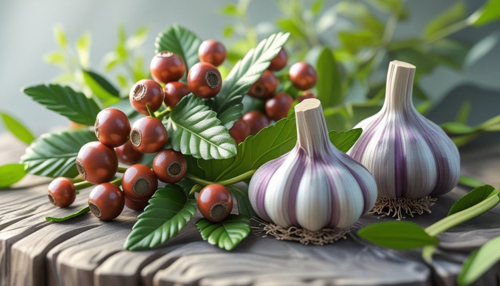 Herbal harmony cardiovascular support blend with hawthorn berries and garlic.