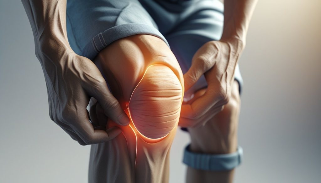 Person holding knee showing joint pain and stiffness.