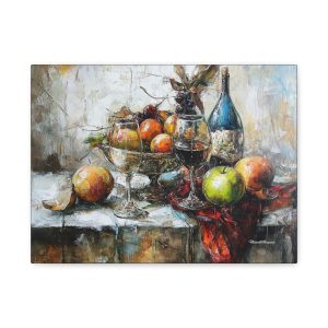 Artistic Wall Art Print, Decorative Canvas Artwork, Vintage Still Life Painting, Home Decor, Gift for Wine Lovers, Kitchen Wall Decor
