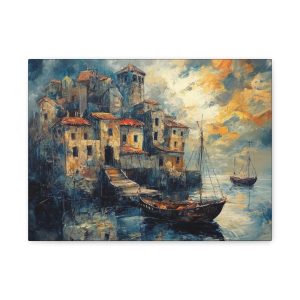 Beautiful Wall Art Print, Coastal Village Canvas, Nautical Decor, Seascape Art, Home Office Wall Decor, Gift for Her