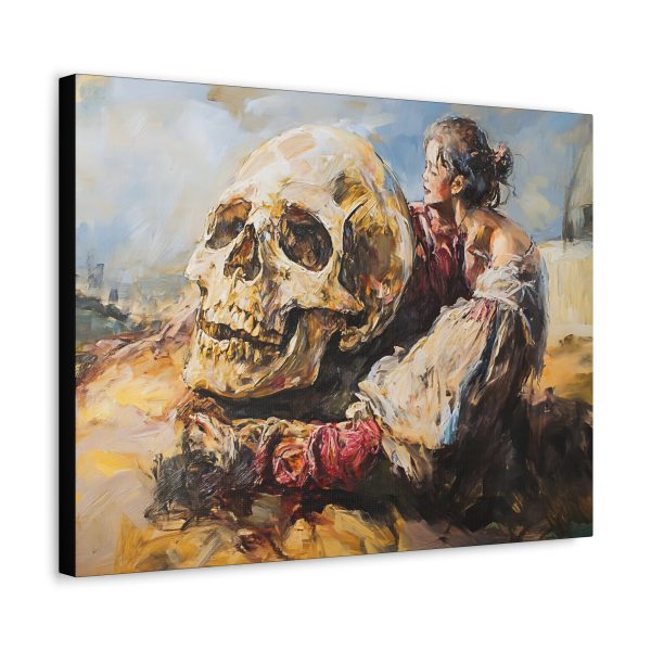 Artistic Stretched Canvas Print of Lady and Skull, Gothic Wall Art, Unique Home Decor, Gift for Art Lovers, Halloween Decoration, [...] - Image 6