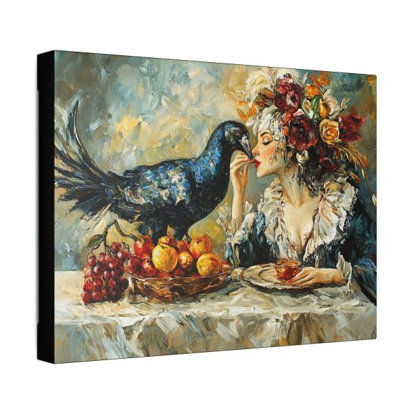Artistic Stretched Canvas Wall Art, Vintage Painting, Home Decor, Unique Gift, Bird and Woman Art, Aesthetic Interior - Image 2