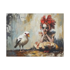 Whimsical Canvas Art Print, Playful Wall Decor, Unique Gift for Art Lovers, Gallery Style, Child and Bird Illustration