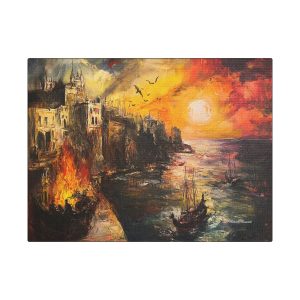 Stretched Canvas Art Print, Sunset Seascape, Wall Decor, Home Gift, Nautical Decorations, Art for Living Room, Sunset Wall Art