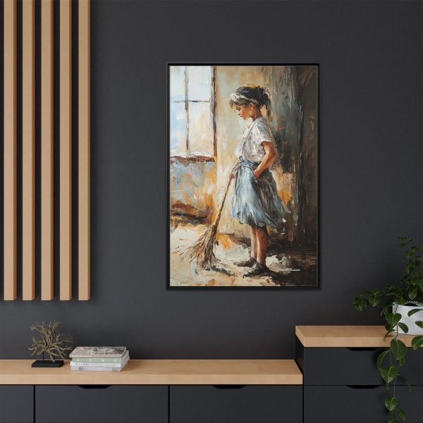 Charming Framed Canvas Art, Wall Decor, Home Decor, Girl with Broom, Rustic Aesthetic, Gift for Art Lovers, Living Room Decor - Image 12