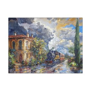 Stretched Canvas Art Print, Vintage Train Wall Decor, Rustic Home Decor, Train Enthusiast Gift, Train Landscape Art