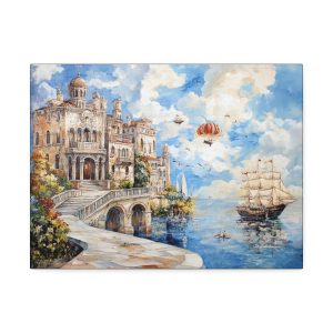 Coastal Castle Canvas Wall Art, Nautical Home Decor, Ocean Landscape Print, Room Decoration, Gift for Beach Lovers, Art for Living Room