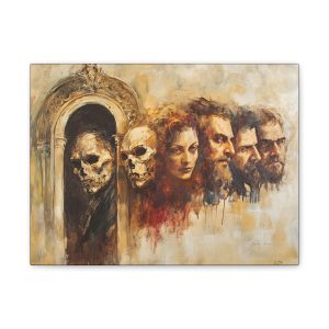 Gothic Wall Art Canvas Print, Mysterious Skull and Faces Decor, Halloween Home Decor, Dark Aesthetic Artwork, Unique Gift Idea