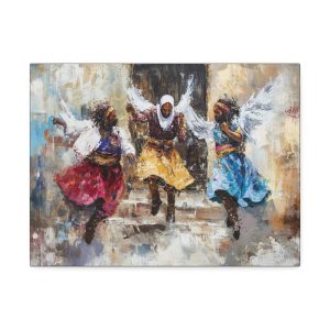 Whimsical Angelic Dance Canvas Print, Vibrant Wall Art, Bohemian Home Decor, Gift for Art Lovers, Ethnic Inspired Artwork