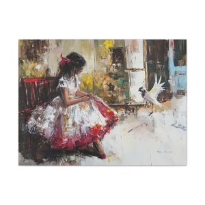 Charming Canvas Art, Colorful Girl and Bird Decor, Kids Room Wall Art, Gift for Nursery, Home Decor, Art for Celebrations