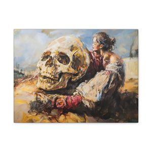 Artistic Stretched Canvas Print of Lady and Skull, Gothic Wall Art, Unique Home Decor, Gift for Art Lovers, Halloween Decoration, [...]