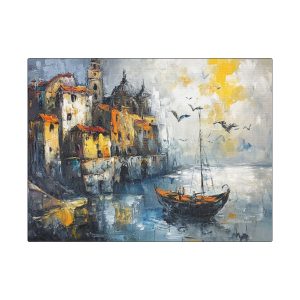 Satin Canvas Wall Art, Serene Coastal Landscape, Home Decor, Nautical Wall Art, Gift for Art Lovers, Contemporary Art