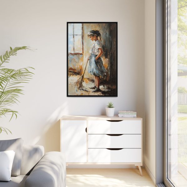 Charming Framed Canvas Art, Wall Decor, Home Decor, Girl with Broom, Rustic Aesthetic, Gift for Art Lovers, Living Room Decor - Image 11