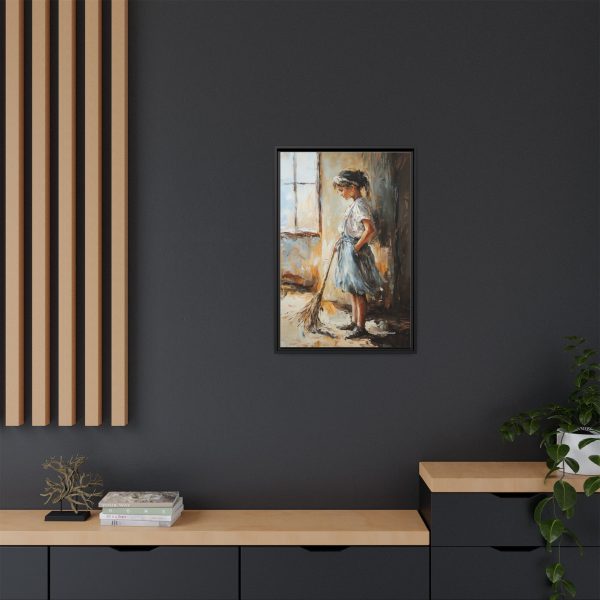 Charming Framed Canvas Art, Wall Decor, Home Decor, Girl with Broom, Rustic Aesthetic, Gift for Art Lovers, Living Room Decor - Image 4