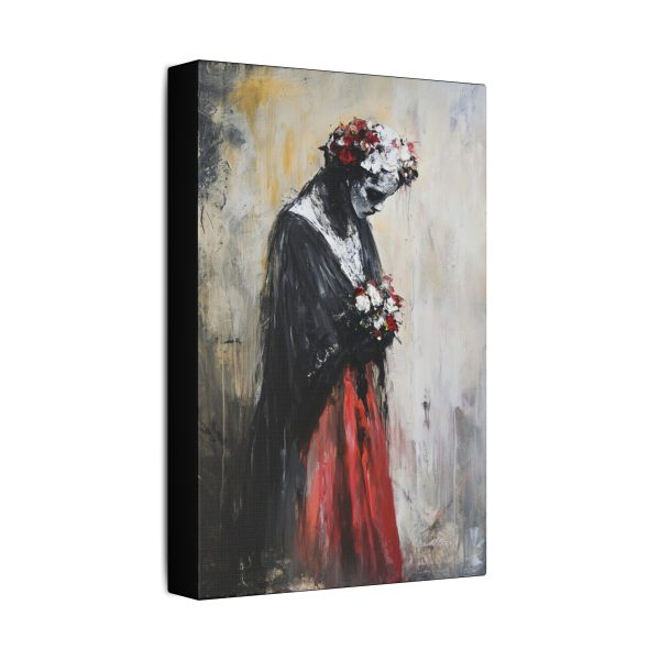 Classic Stretched Canvas Art Print - Haunting Floral Portrait, Wall Decor for Home, Unique Gift for Art Lovers, Boho Style Decoration - Image 2