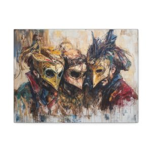 Masked Companions Canvas Art, Mysterious Wall Decor, Perfect for Halloween, Unique Gift, Bohemian Home Accent