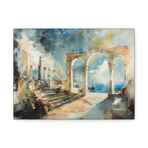Coastal Archway Art Canvas Print, Seascape Wall Decor, Serenity Home Decor, Gift for Art Lovers, Mediterranean Style