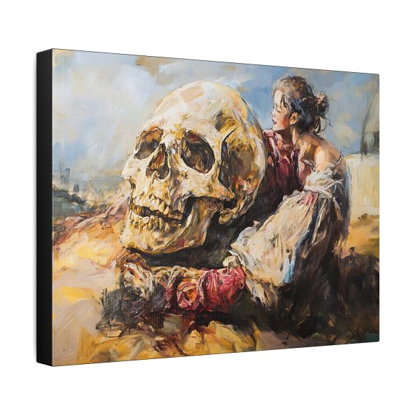 Artistic Stretched Canvas Print of Lady and Skull, Gothic Wall Art, Unique Home Decor, Gift for Art Lovers, Halloween Decoration, [...] - Image 2
