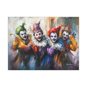 Canvas Art Wraps: Colorful Clown Quartet, Wall Decor, Art for Home, Unique Gift, Halloween Decoration, Whimsical Art