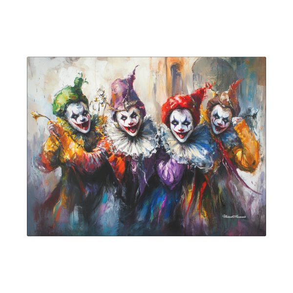 Canvas Art Wraps: Colorful Clown Quartet, Wall Decor, Art for Home, Unique Gift, Halloween Decoration, Whimsical Art