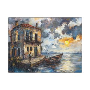 Stretched Canvas Art, Sunset Seascape Wall Decor, Coastal Home Decoration, Nautical Theme Artwork, Gift for Art Lovers