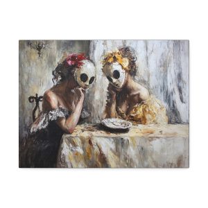 Canvas Stretched Wall Art, Surreal Masked Women Painting, Home Decor, Art for Living Room, Unique Gift, Wall Decoration