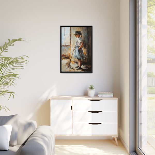 Charming Framed Canvas Art, Wall Decor, Home Decor, Girl with Broom, Rustic Aesthetic, Gift for Art Lovers, Living Room Decor - Image 7