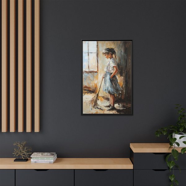 Charming Framed Canvas Art, Wall Decor, Home Decor, Girl with Broom, Rustic Aesthetic, Gift for Art Lovers, Living Room Decor - Image 8