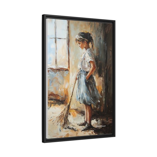 Charming Framed Canvas Art, Wall Decor, Home Decor, Girl with Broom, Rustic Aesthetic, Gift for Art Lovers, Living Room Decor - Image 2