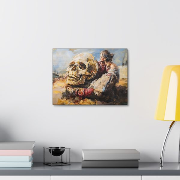 Artistic Stretched Canvas Print of Lady and Skull, Gothic Wall Art, Unique Home Decor, Gift for Art Lovers, Halloween Decoration, [...] - Image 4