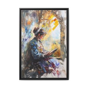 Framed Matte Canvas Art Print, Cozy Home Decor, Reading Woman Wall Art, Gift for Book Lovers, Art for Living Room, Colorful Decor