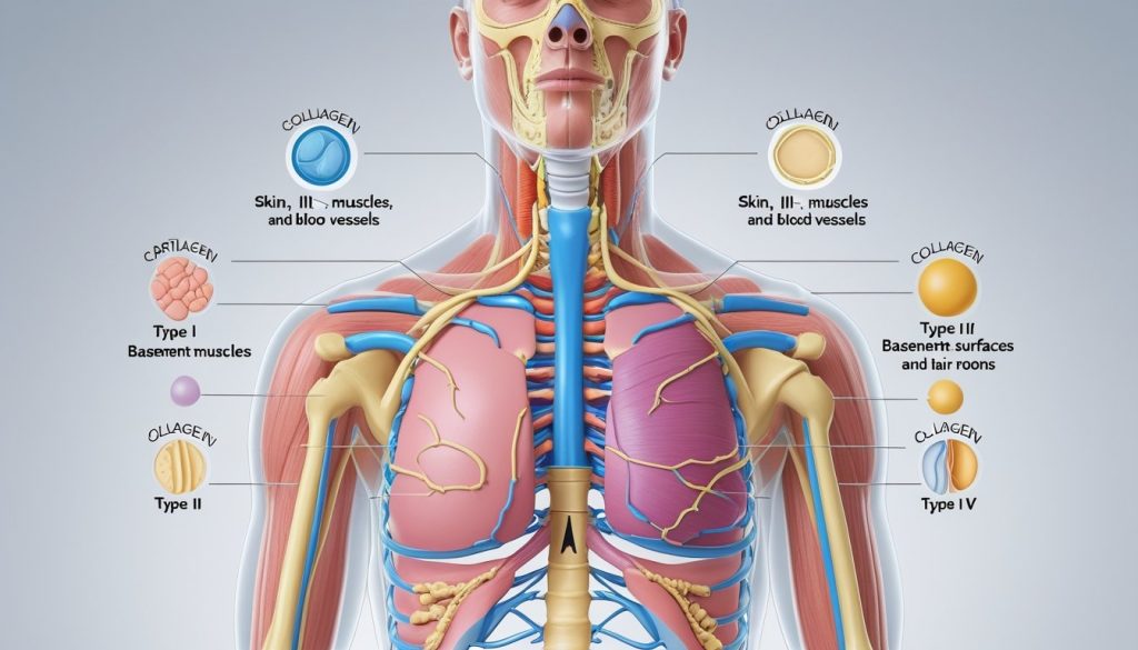 Essential Collagen Types Guide: Diagram showing the five essential collagen types and their locations in the human body.