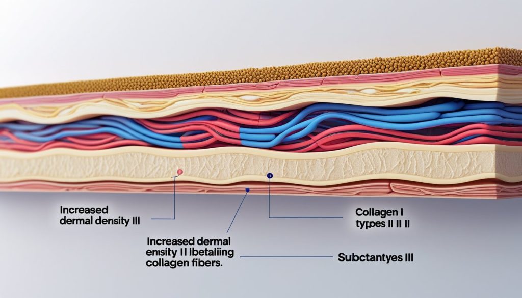 Cross-section diagram showing increased dermal density from collagen I and III
