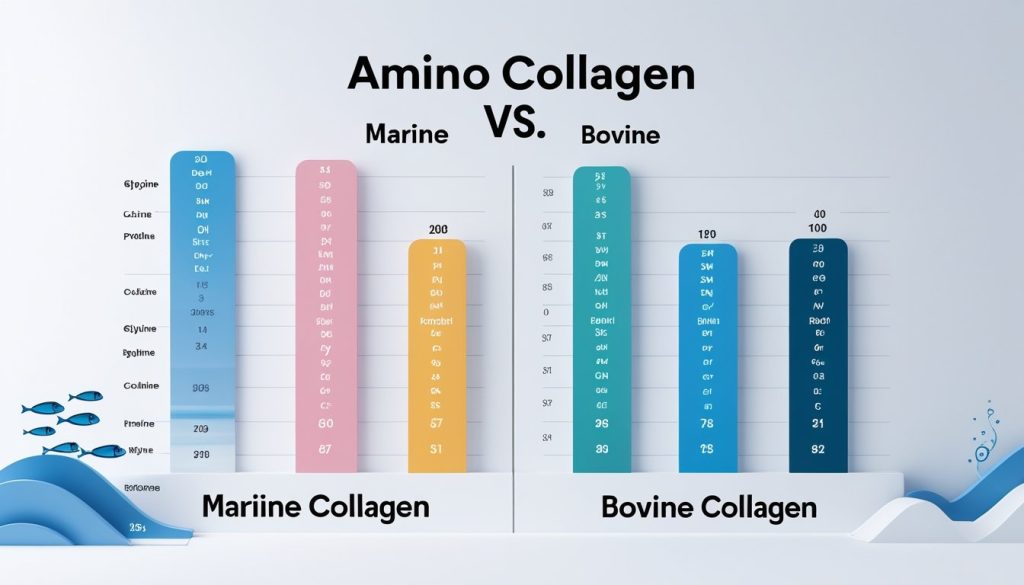 Comparison chart showing amino acid profiles of marine vs bovine collagen.