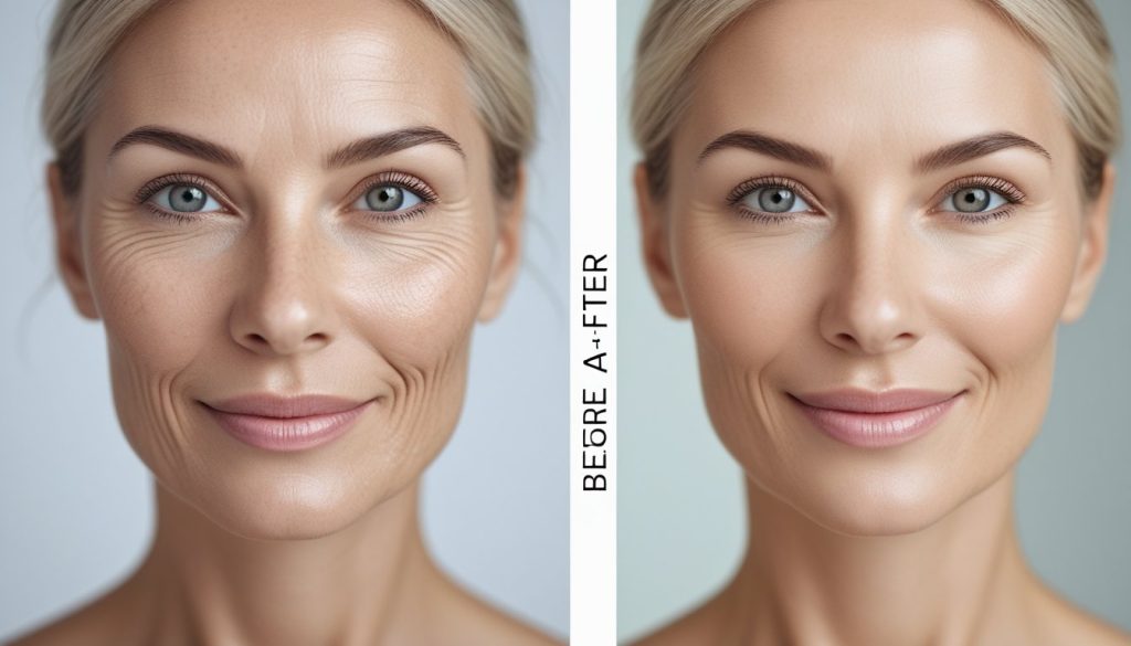 Youthful Glow: Before and after comparison showing improved skin tone and reduced wrinkles with collagen supplementation.
