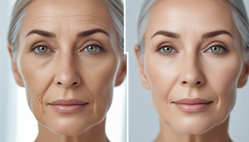 Wrinkle fighter collagen before and after skin transformation results.