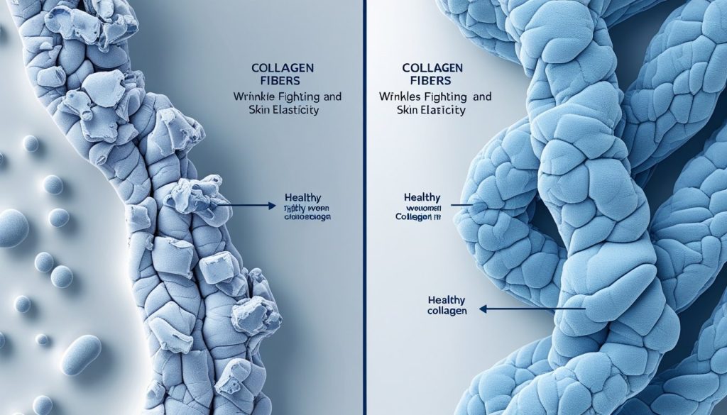 Collagen fibers wrinkle fighter skin elasticity diagram comparison.